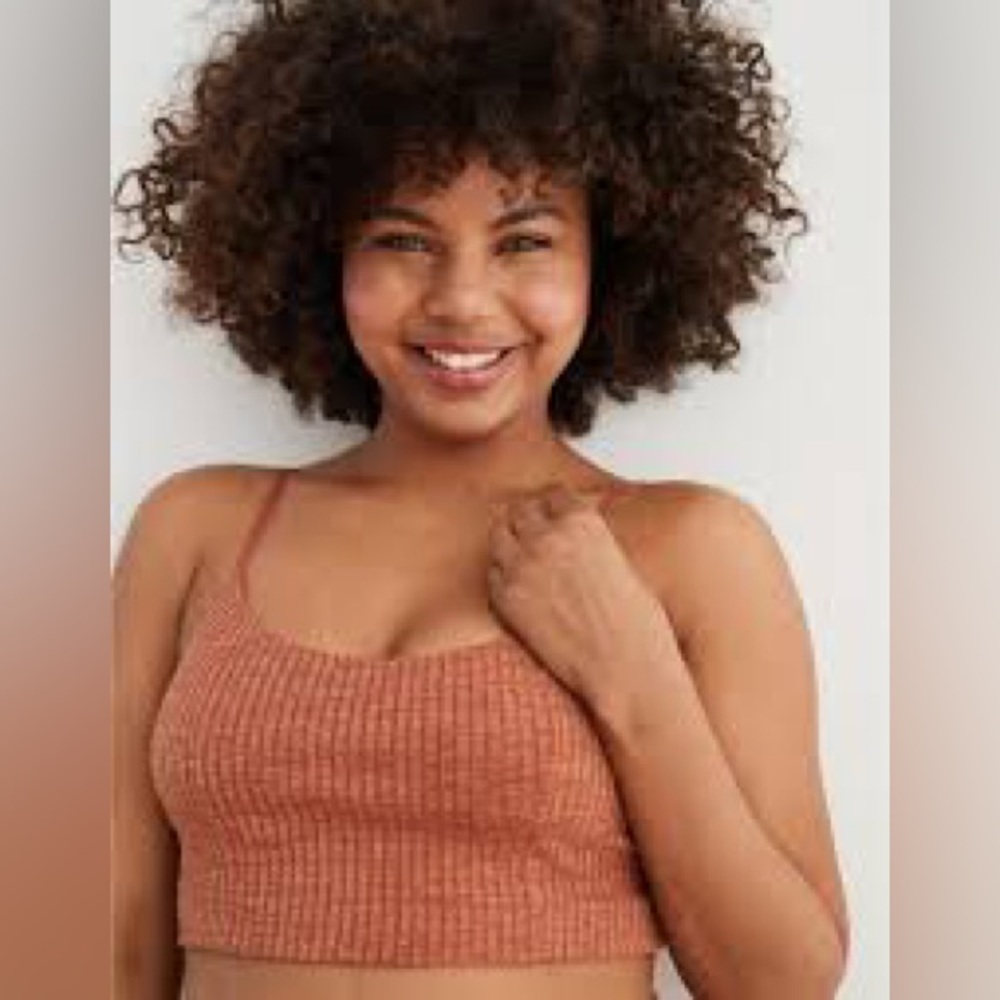 aerie Orange Ribbed Lightly Lined Sports Bra, Size L